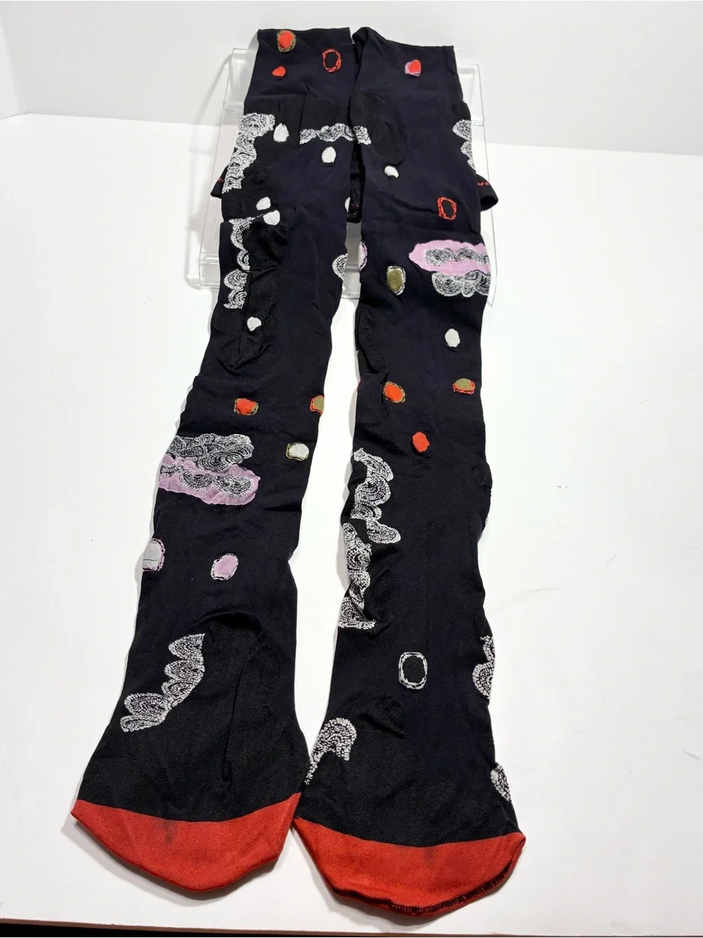 Berthe France Polka Dot Swirl Pattern Opaque Tights Black Multi Size 3/4 (M/L)